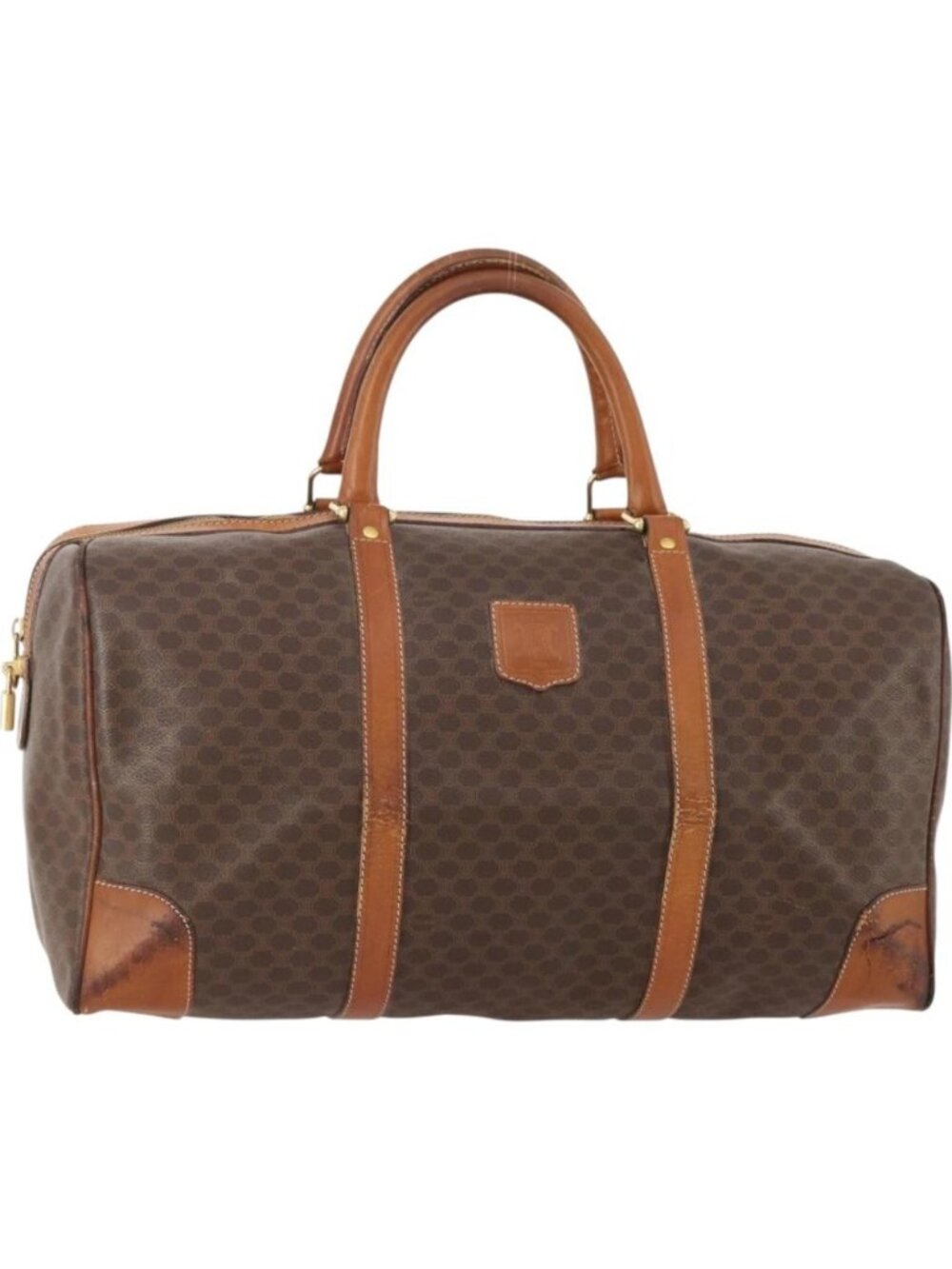 CELINE Macadam Canvas Boston Bag PVC Leather Brown Gold